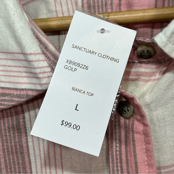 Sanctuary Bianca Plaid Flannel Shirt Womens Large Pink Cropped Casual NWT - Picture 5 of 11
